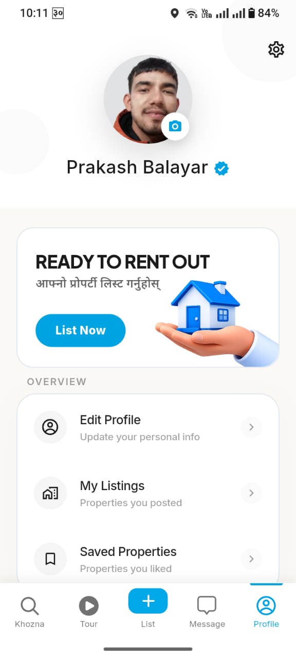 Khozna verified owner profile with KYC green badge